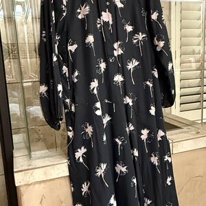 Anthropologie Black Midi Dress with Pink Floral Print